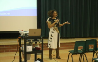 Stephanie Olson, Founder of the 'Set Me Free' Project presents at a community awareness event about the signs of human trafficking.